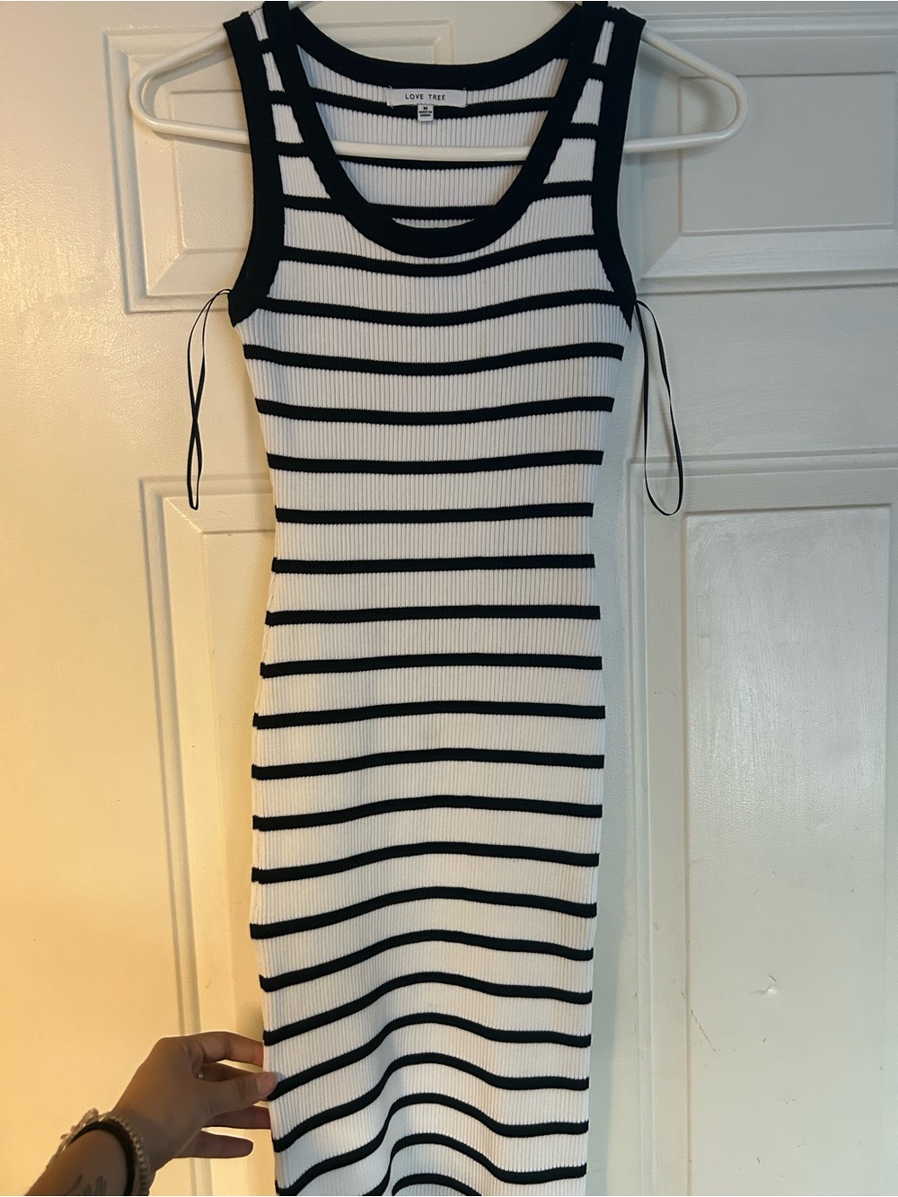 Love Tree Black & White Striped Ribbed Midi Dress